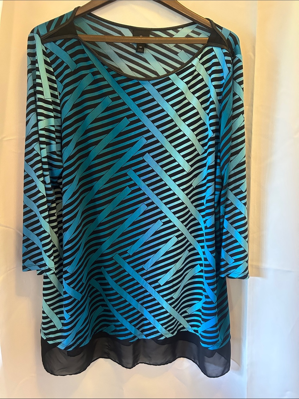 Worthington Black and Blue Diagonal Stripe Scoop Neck Tunic